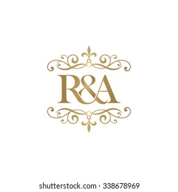 R&A Initial logo. Ornament ampersand monogram golden logo