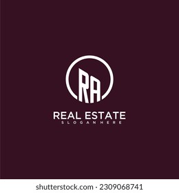 RA initial monogram building logo for real estate with creative circle style design