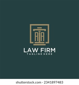 RA initial monogram logo for lawfirm with pillar design in creative square