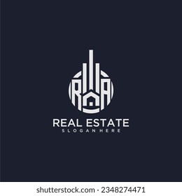 RA initial monogram logo for real estate with creative circle design vector