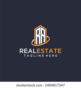 RA initial monogram logo real estate with building style design vector
