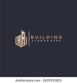 RA initial monogram logo real estate for building with polygon style