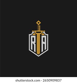 Monograma inicial RA para imagem em estilo escudo e espada