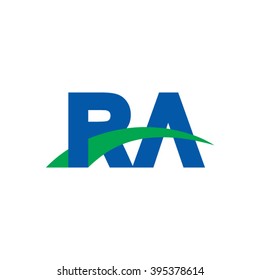 RA initial overlapping swoosh letter logo blue green