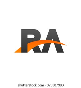 RA initial overlapping swoosh letter logo black orange