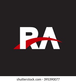 RA initial overlapping swoosh letter logo white red black background