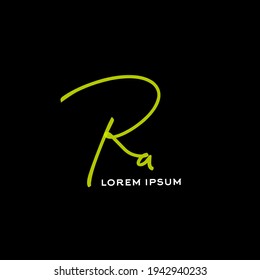 Ra isolated black text vector initial handwriting concept creative for identity