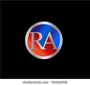 RA Letter logo Design in a circle. Blue Red and silver colored
