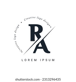 RA Letter Logo Design with a Creative Cut. Creative logo design