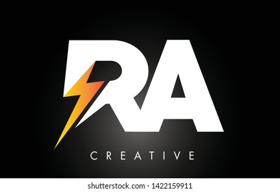 RA Letter Logo Design With Lighting Thunder Bolt. Electric Bolt Letter Logo Vector Illustration.