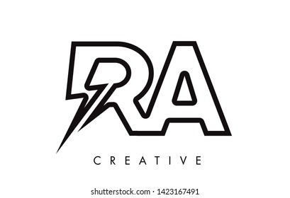 RA Letter Logo Design With Lighting Thunder Bolt. Electric Bolt Letter Logo Vector Illustration.