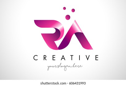 RA Letter Logo Design Template with Purple Colors and Dots