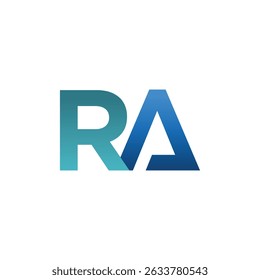 RA letter monogram logo in uppercase R shape in blue gradient color. Abstract initial circle letter RA or AR logo in gradient blue color.

