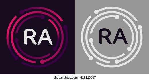 RA letters business logo icon design template elements in abstract background logo, design identity in circle, alphabet letter