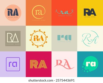 RA logo company template. Letter r and a logotype. Set different classic serif lettering and modern bold text with design elements. Initial font typography. Collection trendy business identity.