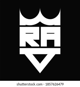 RA Logo monogram with crown shape isolated on Black background