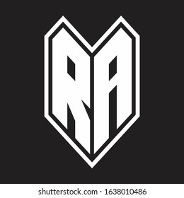 RA Logo monogram with emblem line style isolated on black background