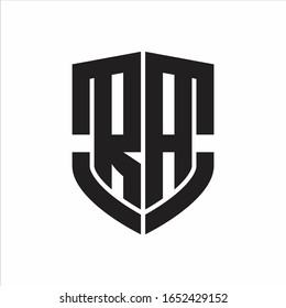 Monograma de logotipo RA con forma de escudo de emblema aislado sobre fondo blanco