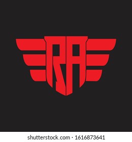 RA Logo monogram with emblem and wings element design template on red colors