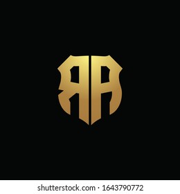 RA logo monogram with gold colors and shield shape design template