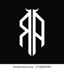 RA Logo monogram with horn shape isolated black and white design template on black background