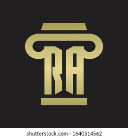 RA Logo monogram with pillar style design template with gold colors