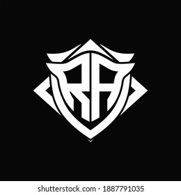 RA Logo monogram with shield and horn shape design template ON black background