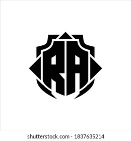 RA Logo monogram with shield line and 3 arrows shape design template on white background