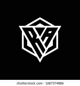 RA logo monogram with triangle and hexagon shape combination isolated on back and white colors