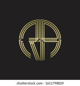 RA Logo monogram triple ribbon style line design template isolated with gold color