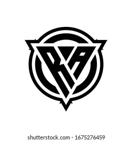 RA logo with triangle shape and circle with outline rounded design template isolated on white background