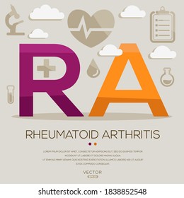 RA mean (rheumatoid arthritis) medical acronyms ,letters and icons ,Vector illustration.
