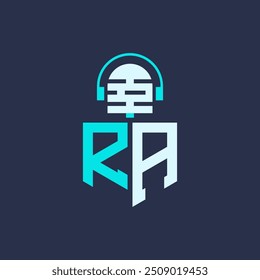 Diseño de logotipos de micrófono RA para audio, música y marca de podcast - Ilustración vectorial de Profesional de logotipos de letra RA para industrias creativas