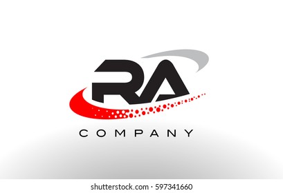 RA Modern Letter Logo Design with Creative Red Dotted Swoosh Vector 