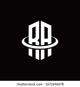RA monogram logo in a hexagon style and surrounded by a ring