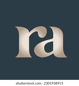 RA monogram logo signature icon. Elegant lowercase alphabet initials. Serif letter a, letter a. Luxury lettering sign. Modern deco design, fashion, beauty spa, wedding style characters typography.