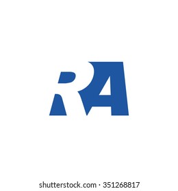 RA negative space letter logo blue