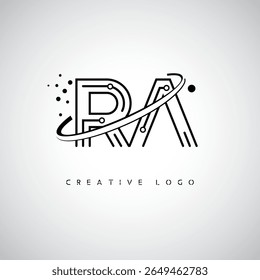 Logotipo de Monograma de Órbita RA - Marca de Letra Mínima Futurista com Linha de Arte Circular, Pontos Inspirados na Tecnologia e Conceito de Movimento Espacial para Identidade de Marca Moderna
