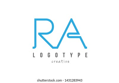 RA R A blue joined line alphabet letter logo combination suitable as icon design for a company or business