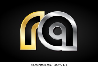 RA R A gold golden silver alphabet letter metal metallic grey black white background combination join joined together logo vector creative company identity icon design template modern