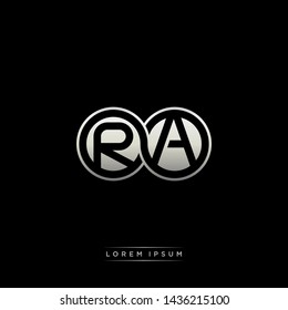 RA R A initial letter linked circle capital monogram logo modern template silver color edition