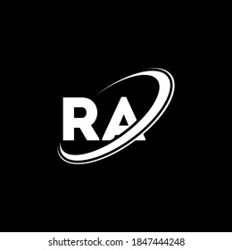 RA R A letter logo design. Initial letter RA linked circle uppercase monogram logo red and blue. RA logo, R A design. ra, r a