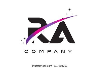 RA R Q Black Letter Logo Design with Purple Magenta Swoosh and Stars.