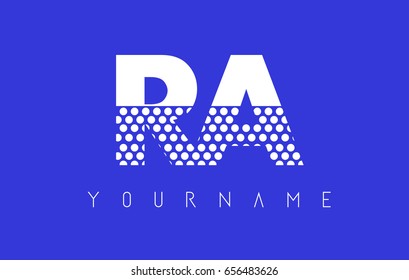 RA R Q Dotted Pattern Letter Logo Design Vector with Blue Background.