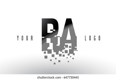 RA R Q Pixel Letter Logo with Digital Shattered Black Squares. Creative Letters Vector Illustration.