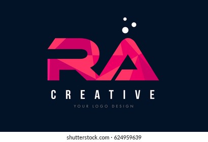 RA R Q Purple Letter Logo Design with Low Poly Pink Triangles Concept