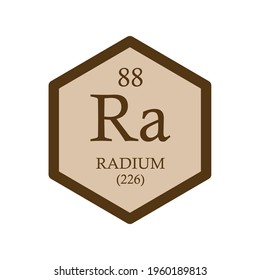Ra Radium Alkaline earth metal Chemical Element Periodic Table. Hexagon vector illustration, simple clean style Icon with molar mass and atomic number for Lab, science or chemistry education.