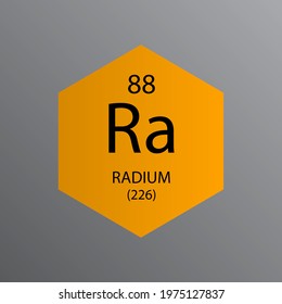 Ra Radium Alkaline earth metal Chemical Element Periodic Table. Hexagon vector illustration, simple clean style Icon with molar mass and atomic number for Lab, science or chemistry education.