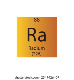 Ra Radium Metal alcalinotérreo Elemento químico Tabla periódica. Ilustración vectorial cuadrada plana simple, icono de estilo limpio simple con masa molar y número atómico para laboratorio, ciencia o clase de química.