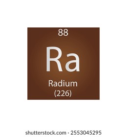 Ra Radium Metal alcalinotérreo Elemento químico Tabla periódica. Ilustración vectorial cuadrada plana simple, icono de estilo limpio simple con masa molar y número atómico para laboratorio, ciencia o clase de química.